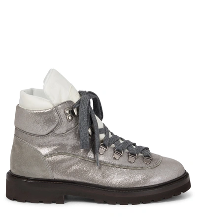 Shop Brunello Cucinelli Metallic Ankle Boots In Silver