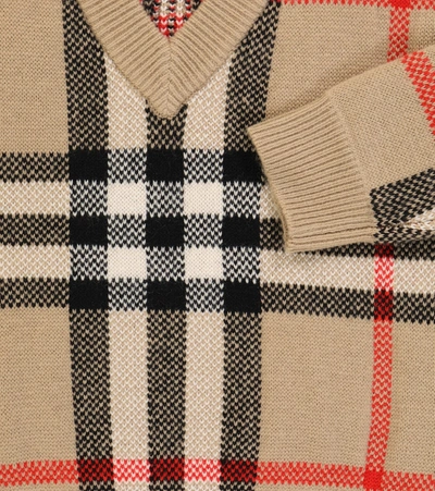 Shop Burberry Denny Checked Wool-blend Sweater In Beige
