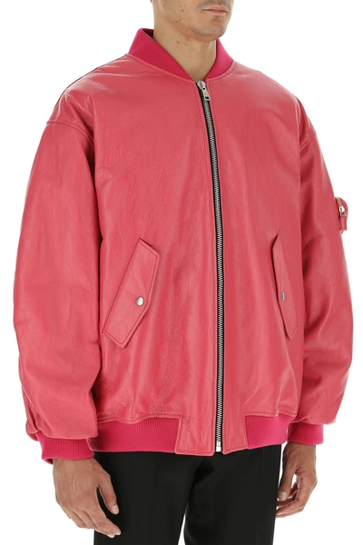 Shop Prada Salmon Leather Padded Bomber Jacket Pink  Uomo S