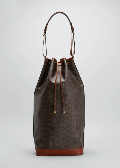 Shop Saint Laurent Ysl Monogram Vegan Leather Bucket Bag In Chocolate Multi