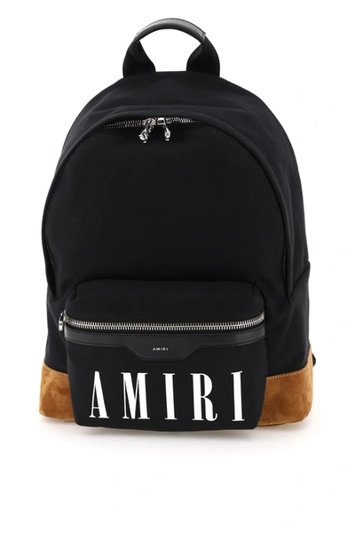 Shop Amiri Canvas Backpack With Logo In Black Cognac (black)
