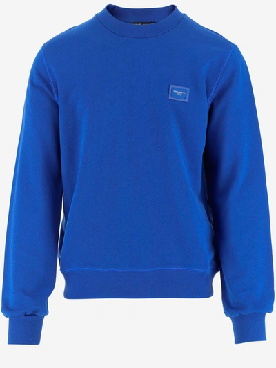 Shop Dolce & Gabbana Logo Patch Crewneck Sweatshirt In Blue