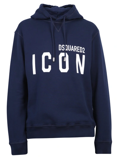 Shop Dsquared2 Icon Hooded Drawstring Sweatshirt In Navy