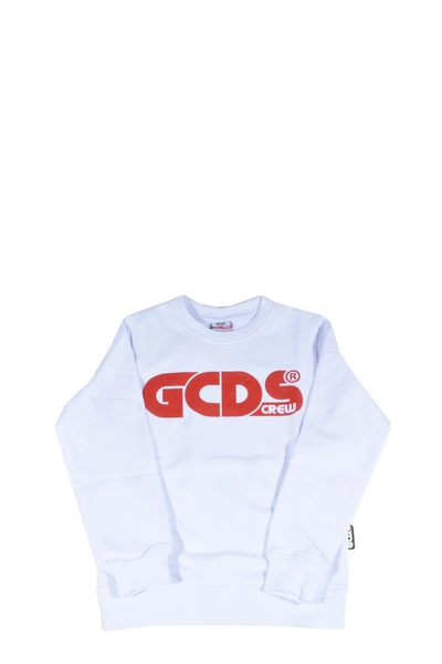 Shop Gcds Kids Logo Print Crewneck Sweatshirt In White