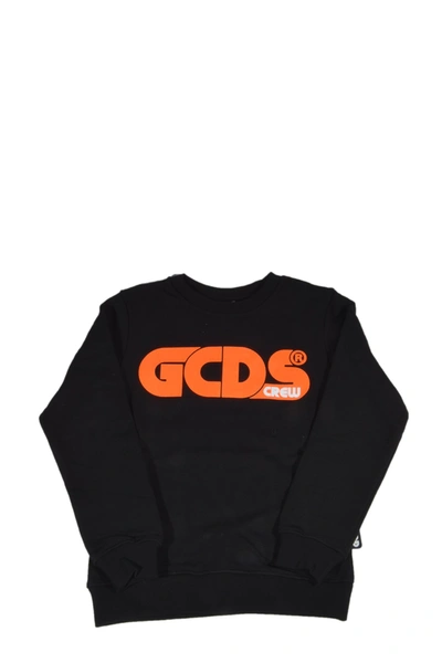 Shop Gcds Kids Logo Print Crewneck Sweatshirt In Black