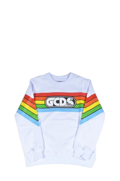 Shop Gcds Kids Rainbow Stripe Logo Printed Sweatshirt In White