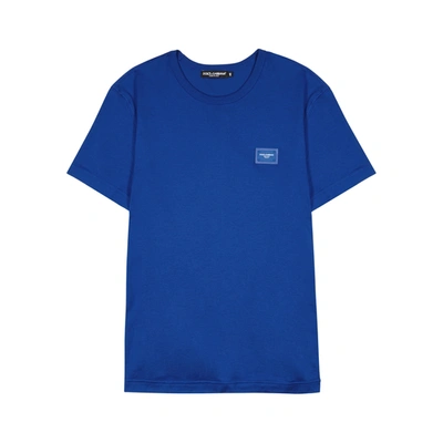 Shop Dolce & Gabbana Blue Logo Cotton T-shirt