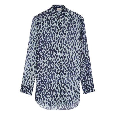 Shop On The Island Symi Blue Leopard-print Cotton Shirt In Navy