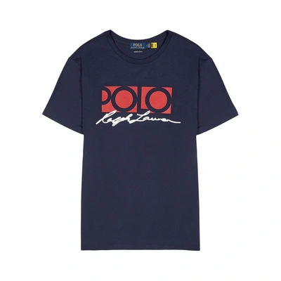Shop Polo Ralph Lauren Navy Logo-print Cotton T-shirt