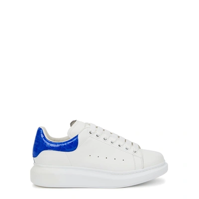 Shop Alexander Mcqueen Oversized White Leather Sneakers In White And Blue