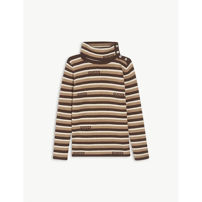 Shop Gucci Logo-knitted Wool Jumper 2 Years In Brown/camel/n.white