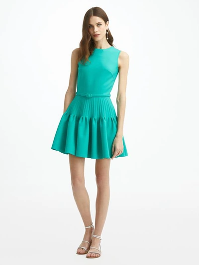 Shop Oscar De La Renta Sleeveless Pleated Skirt Mini Dress In Mallard
