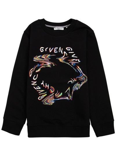 Shop Givenchy Kids Logo Embroidered Crewneck Sweatshirt In Black