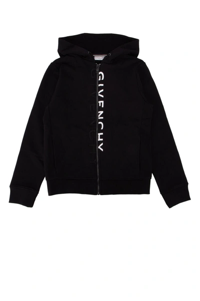 Shop Givenchy Kids Logo Print Hooded Jacket In Black