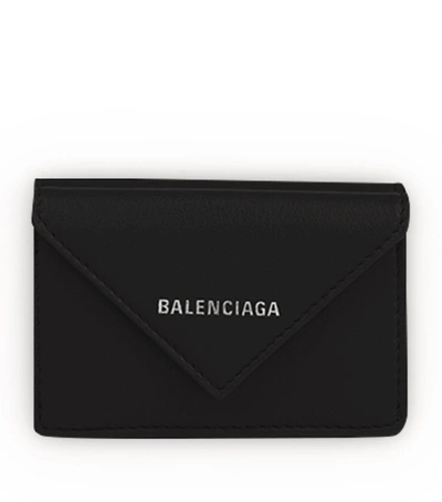 Shop Balenciaga Mini Leather Papier Wallet In Black