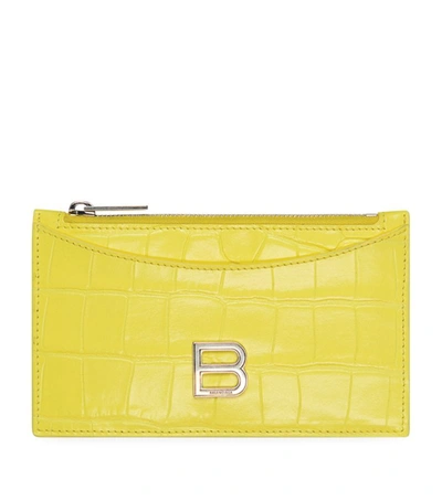 Shop Balenciaga Leather Hourglass Card Holder In Yellow