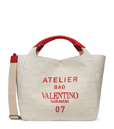 Shop Valentino Garavani Large Canvas Atelier Tote Bag In Ivory