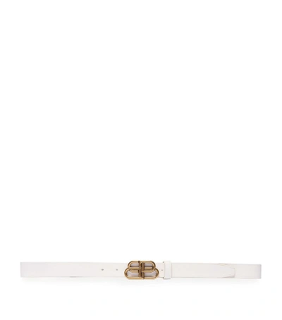 Shop Balenciaga Leather 'bb' Logo Belt In White