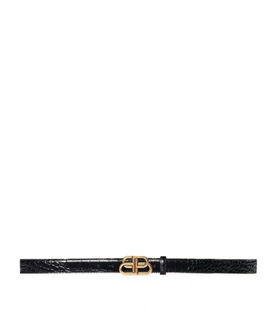 Shop Balenciaga Leather Bb Logo Thin Belt In Black