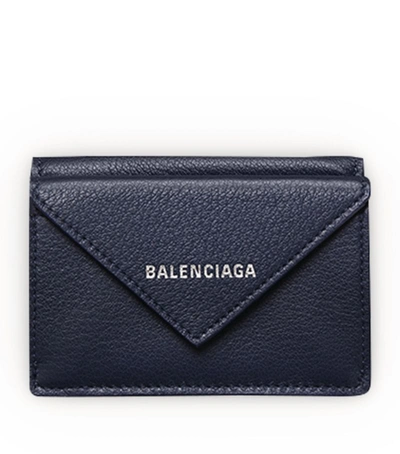 Shop Balenciaga Mini Leather Papier Wallet In Blue