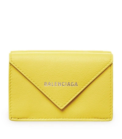 Shop Balenciaga Mini Leather Papier Wallet In Yellow