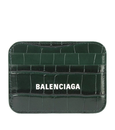 Shop Balenciaga Croc-embossed Card Holder In Green
