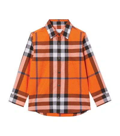 Shop Burberry Kids Cotton-stretch Check Shirt (3-14 Years) In Orange