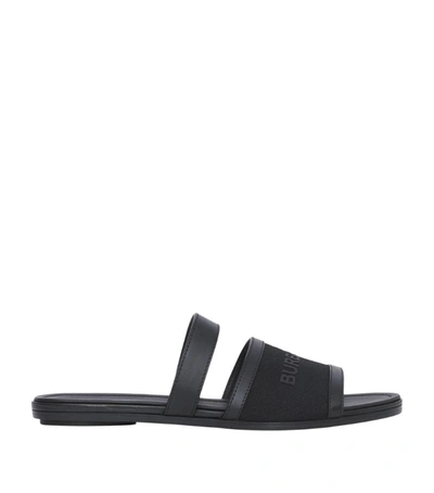 Shop Burberry Canvas-leather Logo Print Sandals In Black