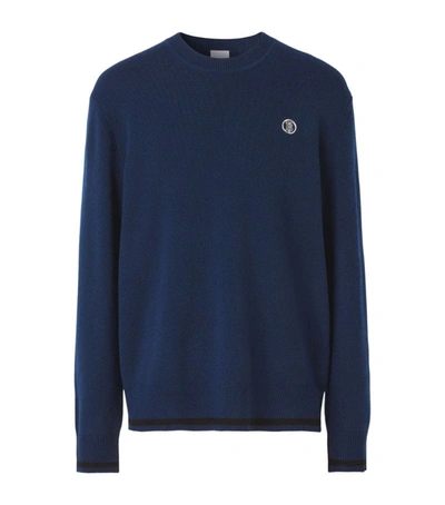 Shop Burberry Cashmere-blend Monogram Appliqué Sweater In Blue