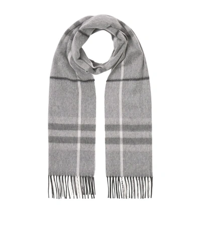 Shop Burberry Cashmere Classic Check Scarf In Grey