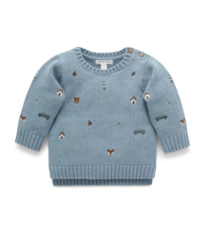 Shop Purebaby Forest Friend Sweater (0-18 Months) In Blue
