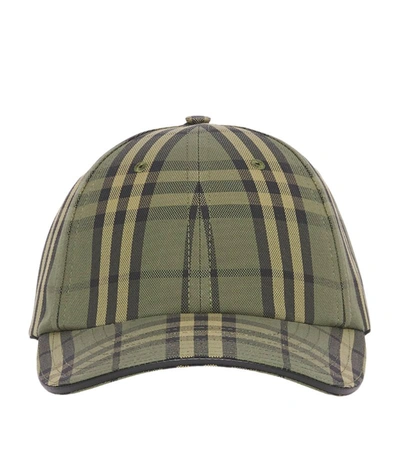 Shop Burberry Cotton Check Baseball Cap In Green