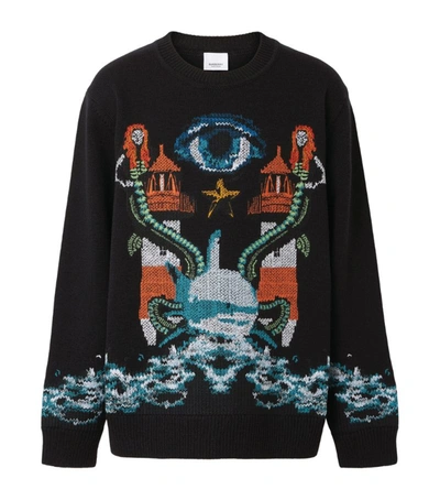 Shop Burberry Wool Mermaid-intarsia Sweater In Black