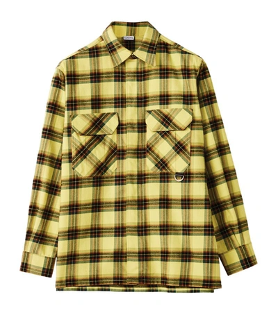 Shop Loewe Check Zip-up Flannel Shirt In Yellow