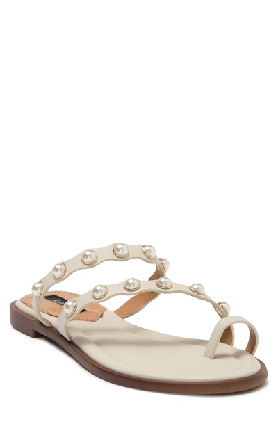 Shop Kensie Melodie Faux Pearl Studded Loop Toe Sandal In Bone
