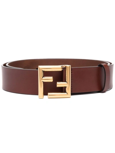 Shop Fendi Logo-plaque Buckle Belt In Brown