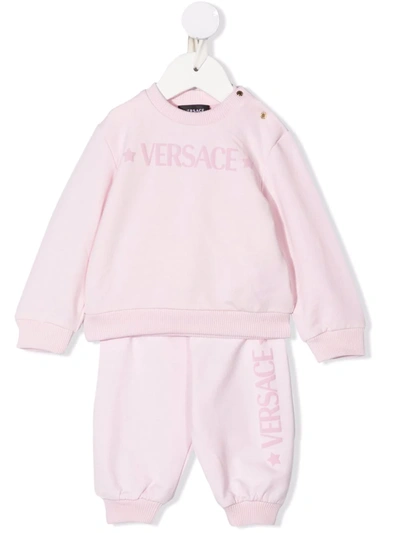 Shop Versace Logo-print Cotton Tracksuit In Pink