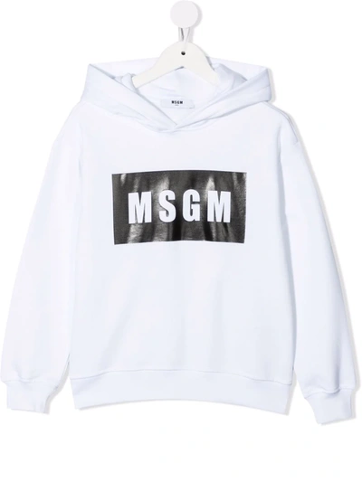 Shop Msgm Logo-print Hoodie In White