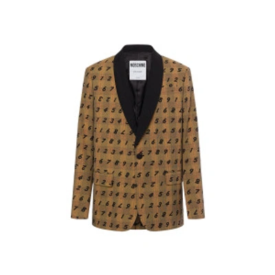Shop Moschino Allover Numbers Prince Of Wales Jacket In Brown