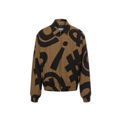 Shop Moschino Allover Symbols Hounds-tooth Jacket In Brown