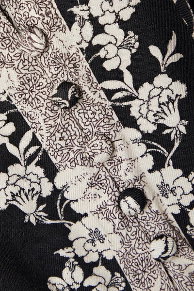 Shop Alice And Olivia Senna Tasseled Floral-print Twill Playsuit In Black