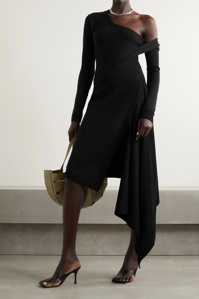 Shop Monse Asymmetric Wrap-effect Merino Wool Dress In Black