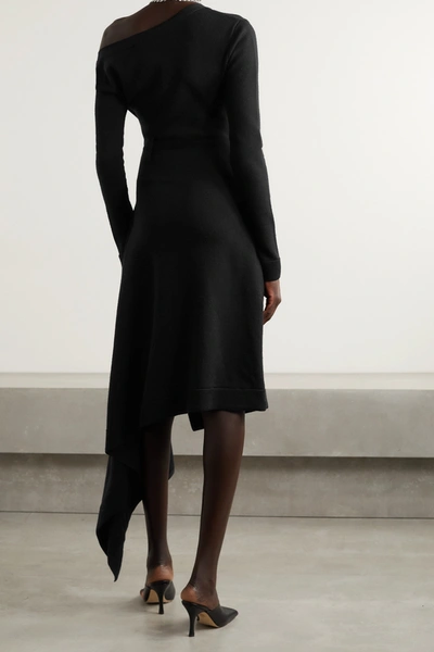 Shop Monse Asymmetric Wrap-effect Merino Wool Dress In Black