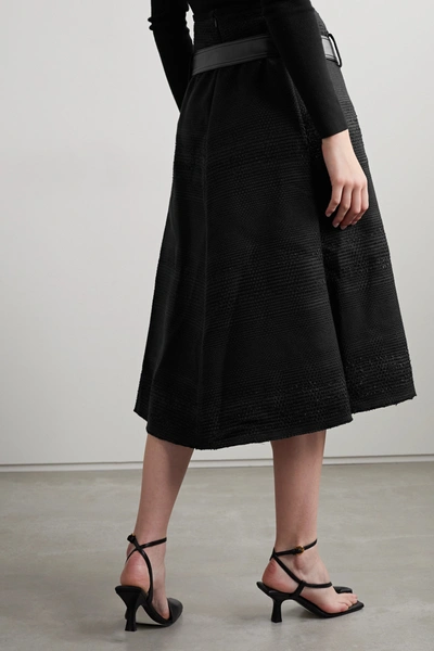 Shop Proenza Schouler Faux Leather-trimmed Tweed Midi Skirt In Black