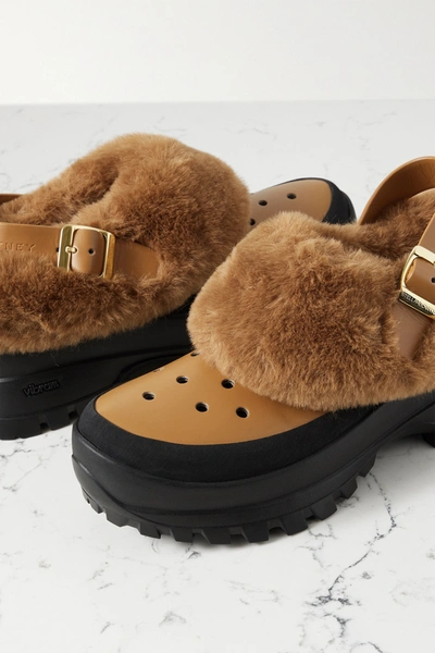 Shop Stella Mccartney Trace Faux Fur, Vegetarian Leather And Rubber Clogs In Brown