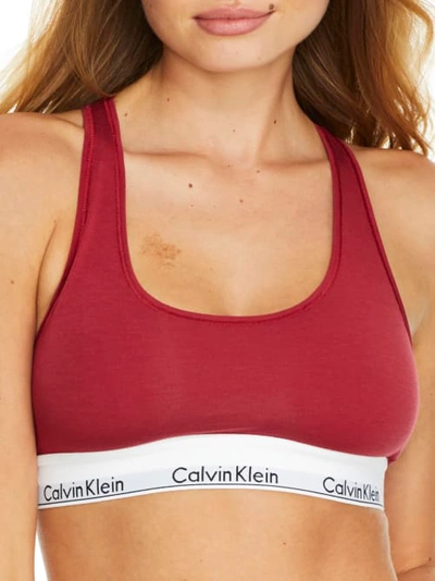 Shop Calvin Klein Modern Cotton Racerback Bralette In Deep Sea Rose