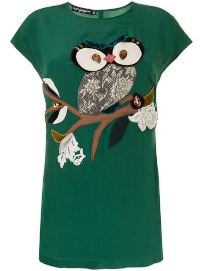Pre-owned Dolce & Gabbana Owl Embroidery T-shirt In Green