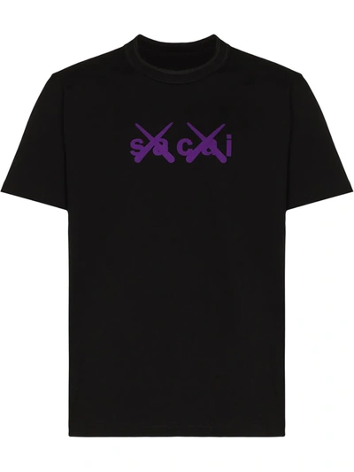 Shop Sacai X Kaws Logo-print T-shirt In Black