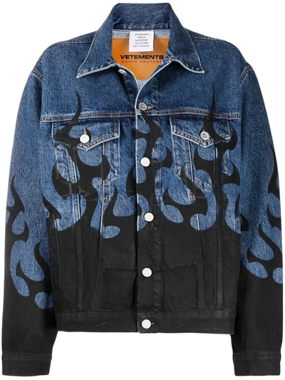 Shop Vetements Flame Printed Denim Jacket In Blue