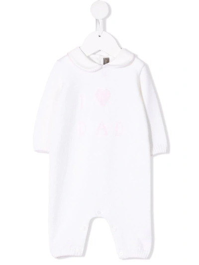 Shop Little Bear Slogan-print Wool Romper In White